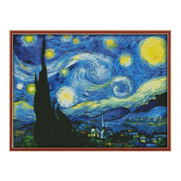 Carte La notte stellata di Van Gogh Cross incrociati Kit da ricamo senza stampa