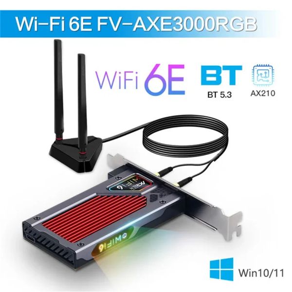 Karten Fenvi WiFi 6e Intel AX210 PCIE Wireless Adapter Bluetooth 5.3 AX210NGW WiFI -Netzwerkkarte 2.4G/5G/6GHz RGB 802.11AX Windows 10