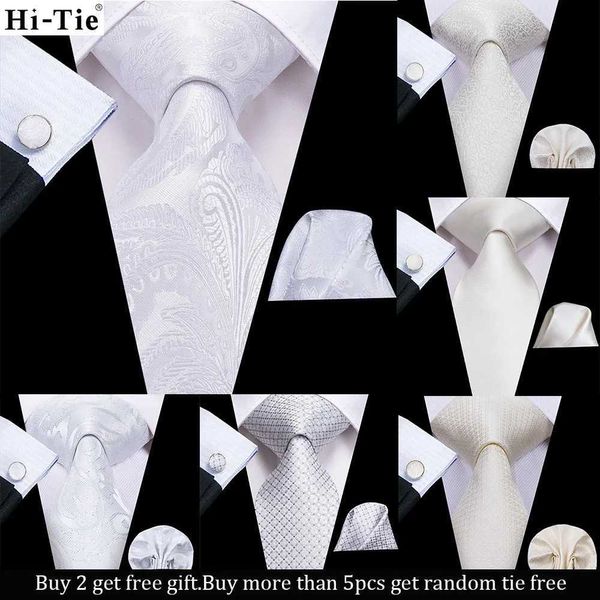 Hals Krawatten Hi Krawatte weiße feste Paisley Geschenk Herren Bindung Gravata Seiden Hochzeit Krawatten Hanky Manschettenknöpfe Set Fashion Design Business Direct ShippingC240410