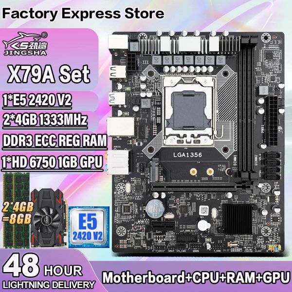 Placas -mãe x79a lga 1356 conjunto de placas -mãe combo com xeon e5 2420 v2 cpu+8gb ddr3 memória 1333mhz ECC Reg+HD 6750 Kit de cartão de vídeo 10600 m.2