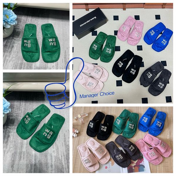 En kaliteli lüks terlik yeni stil tasarımcı sandalet kadın kadife malzeme rhinestone velcro bant gai partisi yumuşak ücretsiz gönderim slip-on boyut 35-42 offical slider