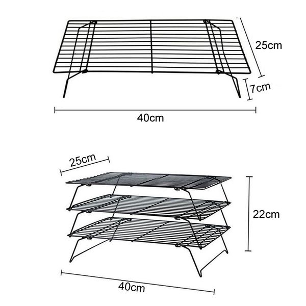 3Layers Stapelbare Drahtgitter Kühltablett Kuchen Food Rack Ofen Küche Backpizza Brot Barbecue Kekshalterregal Zxh