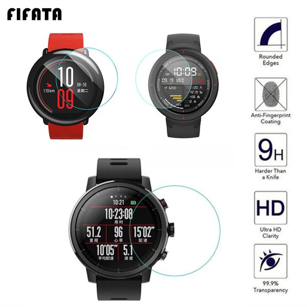 Fifata 2PCS Screen Protector Temperierte Glasfilm -Film Cover für Xiaomi Huami Amazfit Verge Stratos 2 3 Pace GTR 47mm 42mm Smart Watch