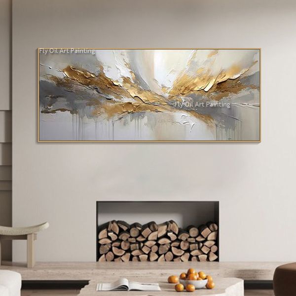 Abstract Grey Golden Painting Luxury Modern Canvas Pintura Arte da parede Arte da parede Pintura a óleo de folha de ouro para a cozinha decoração de casa