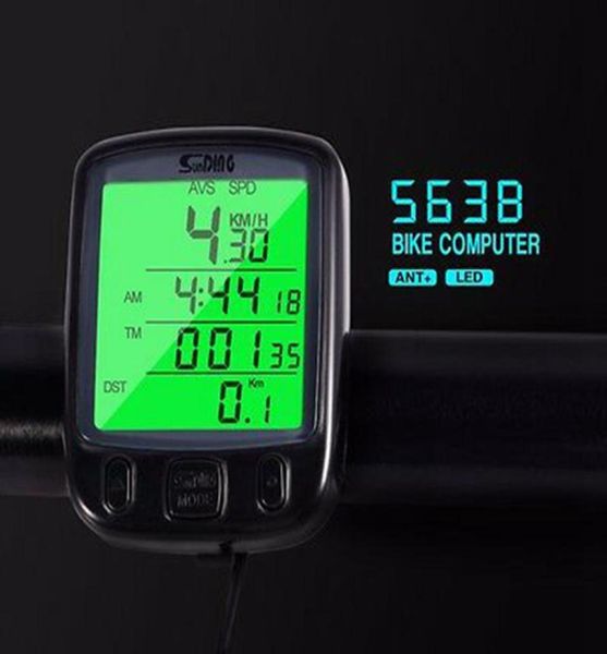 563b Velocidade de bicicleta de bicicleta de ciclismo à prova d'água 563B VELEMETEMETEMETEMETEMEMETO DE CICLAMENTO COM LIMPO DE BACK LCD GREEN ZZA616 60PC9433139