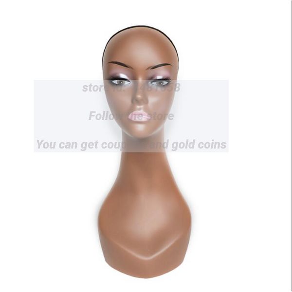 European Bareheaded Fake Head Mannequin für weiblich, schwarzer Kopf, ABS -Perücke, Schimmelpilze, europäisches Körpermodell, D071, 45x14 cm, 1PC