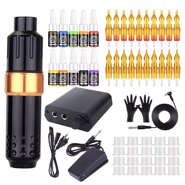 Professionelle Tattoo Kits Rotary Tattoo Machine Pen Machine Kit Tattoo Gun Wireless Netzteile Lieferungen Starter komplett