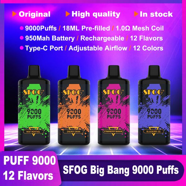 Puff original 9000 Vapes Puff descartável 9K Vape Sfog Big Bang 9000 Puff E Cigarro 18ml E-líquido VAP