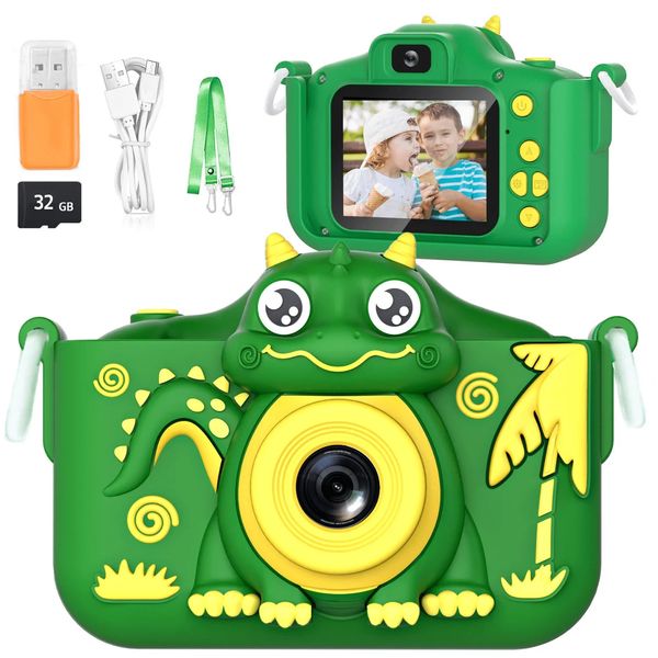 Cartoon Kids Camera Dinosaur 4000W HD Lente Dual Selfie Câmera Toys Educacional Toys 1080p Video Câmera Digital Presentes de aniversário 240327