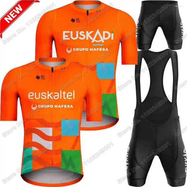 Yarış setleri 2024 Takım Euskaltel Euskadi Bisiklet Jersey Set Yaz Giyim Kısa Kollu Erkekler Yol Bisiklet Gömlekleri Takım Bisiklet Önlük Şort
