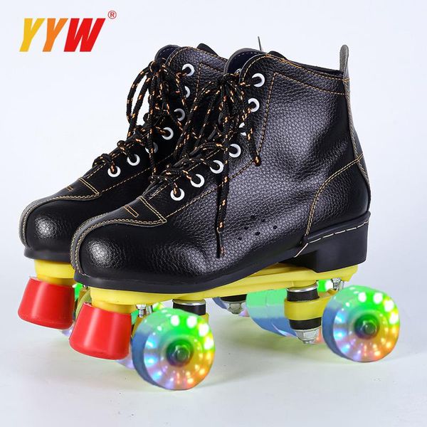 Rolos de couro artificial patins de patins duplos sneakers rollers homens homens adultos de duas linhas skate 4 rodas sapatos patines patines