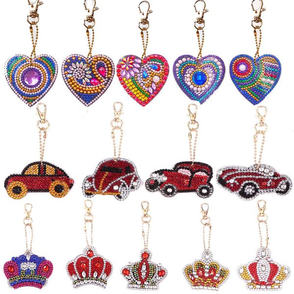 1-6 pezzi Diamine 5D Full Diamond Full Diamond Diamond Painting Auto Cuore Auto Animale Keychain Donnetto Donne Borsa Catena chiave