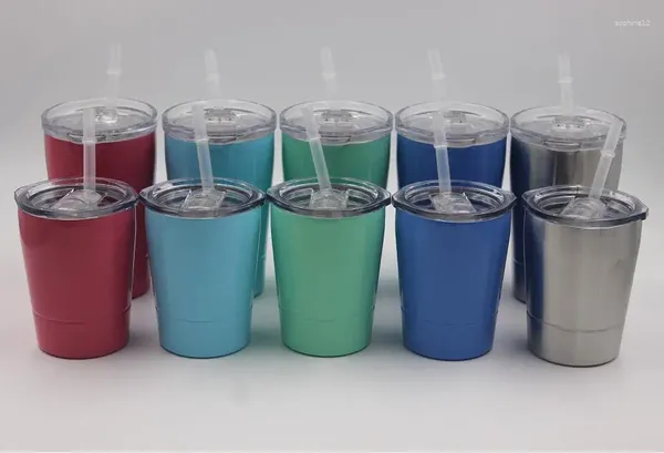 Kupalar Quevinal 20pcs 12oz 8.5oz Mini Tumbler şarap bardakları Paslanmaz çelik seyahat aracı bira kupa kupa olmayan çocuklar saman