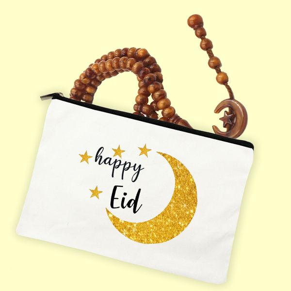 Happy Eid Print Eid perline borse per trucco femminile Best Eid Gifts Storage Borse Ramadan Regalo Cosmetico da viaggio Organizzatore Organizzatore