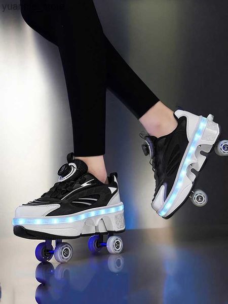 Inline Roller Skates Doppelrad Roller Skateboardschuhe für Mädchen und Jungen beleuchtet LED -Flash -Speicher USB -Ladekinder -Sport S Y240419 Rlwy