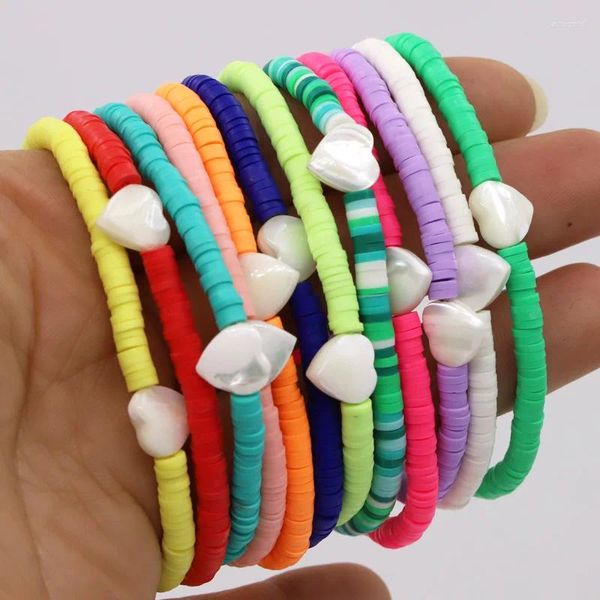 Pulseira feminina de moda fita colorida argila de argila de amizade de coração shell charme pulseiras boêmias jóias femininas por atacado