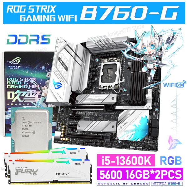 Schede madri Intel B760 DDR5 White Motherboard LGA 1700 Asus Rog Strix B760G Gaming WiFi 6E + I5 13600K CPU con RAM Suit 32GB 5600MHz RGB