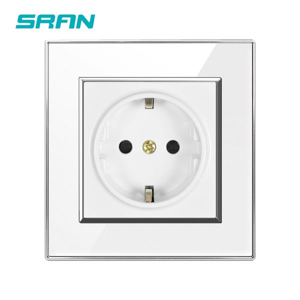 Sran EU Power Socket, 16A 250 V Weiß/Schwarzes Acryl -Panel 86 mm*86 mm mit versilberten Kanten Wandsockel