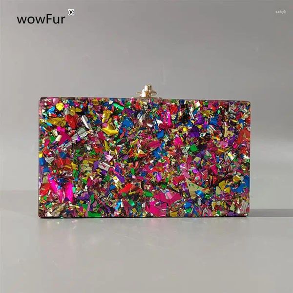 Abendtaschen große farbenfrohe Glitzer Acryl -Box -Tasche Brieftasche Damen Luxus Frauenhandtasche Klauen Schulterschalenklappe Hochzeitsbalken