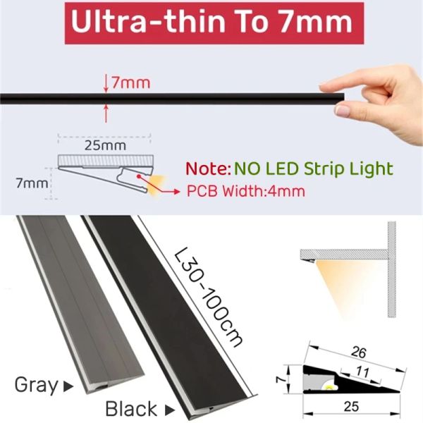 Unsichtbares H7mm-LED-Schrägstrahl Aluminiumprofil oberflächenmontierte ultradünne Schrankschichtkantenschelfen Hartstangenstreifenleuchten