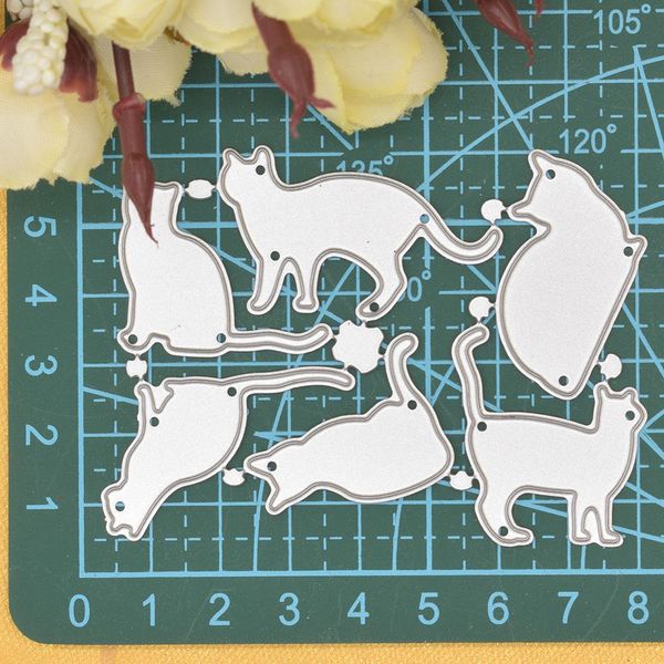 6pcs sevimli kedi hayvan metal kesme kalıpları DIY scrapbooking fotoğraf albüm kağıt kartları dekoratif el sanatları ölür
