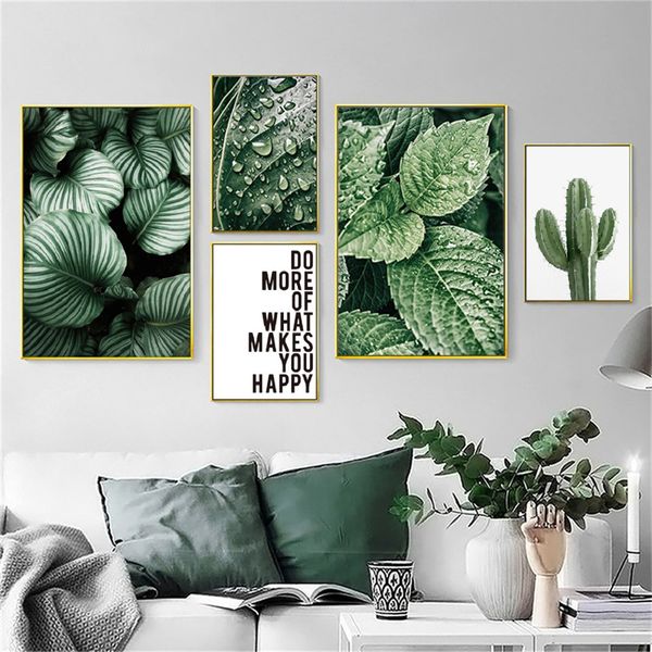 Grüne Pflanzenmalerei Monstera Poster Wandkunst Leinwand Bild Nordische Blätter Kaktusplakate für Wohnzimmer Schlafzimmer Wohnkultur