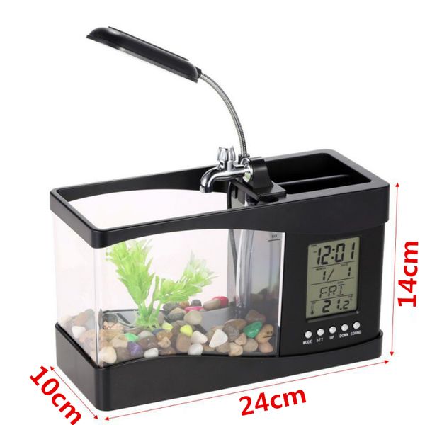 Mini -Aquarium -Fischtank USB -Aquarium mit LED -Lampenleuchten -LCD -Anzeigebildschirm und Uhr Fischtank Aquarium Fischtanks 2 Modelle