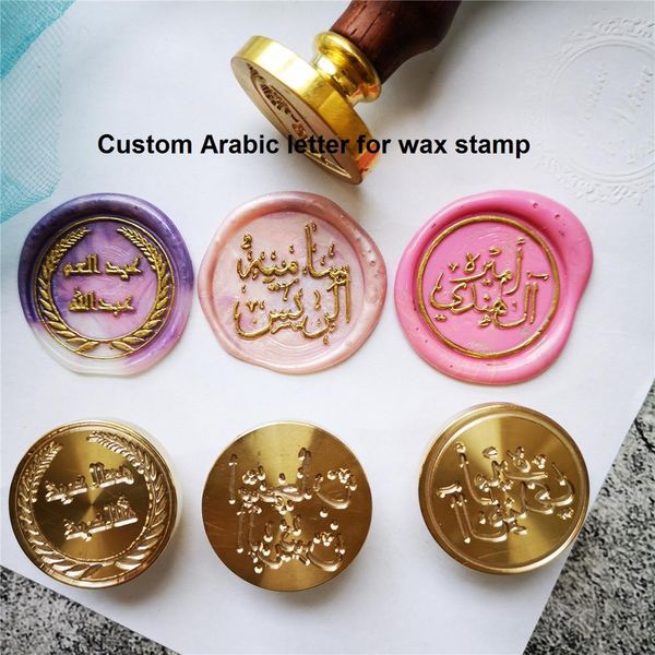 Anpassen des Logo Personalisiertes Bild benutzerdefinierte arabische Namen Fremdsprachbrief Letterretro Wood Seal Wachs Versiegelungsstempel Hochzeitseinladung