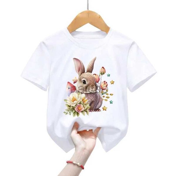 T-Shirts Kinder T-Shirts Osterhasen Print Kinderkleidung Kleidung Jungen Mädchen Cartoon Blume Tops Vintage Animal Casual Fashion Kids T-Shirts 240410