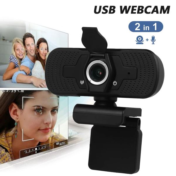 Câmera de webcams USB Câmera HD 1080p Câmera de computador com capa de poeira webcam para webcast videoconferência webcam full hd 1080p Camara web para pc