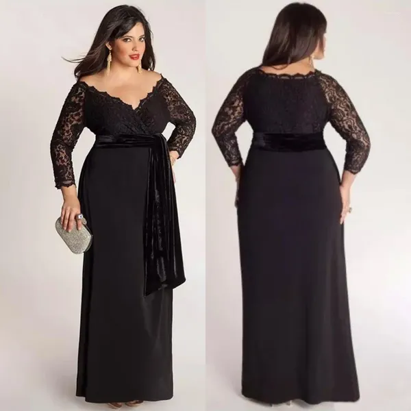 Платья для вечеринок черный кружевный прямой обычай плюс вечернее платье для выпускного вечера формальное платье с длинного рукава упругое атлас