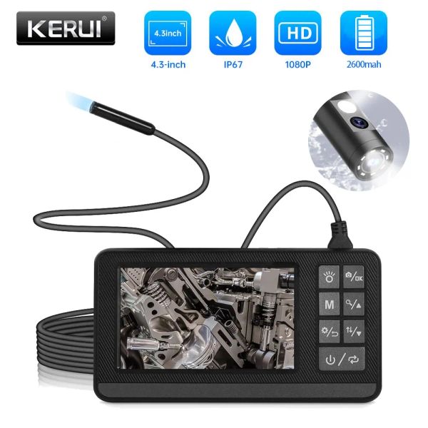 Линза Kerui Dual Lins Industrial Endoscope Camera с экраном IP67 водонепроницаемые змеи 1080p ручной работы с цифровым видео Borescope