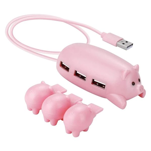 Hubs Pink Pig USB 2.0 Adaptador multiporto de cubo 3 em 1 portátil 3 portas USB 2.0 Portas USB Splitter USB para teclado mouse computador w3jd