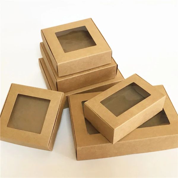 Scatola regalo per finestra 10 pezzi scatola di carta kraft in carta trasparente scatole di sapone per finestre in PVC scatola di imballaggio regalo per matrimoni Bomboniere Candy Box Candy