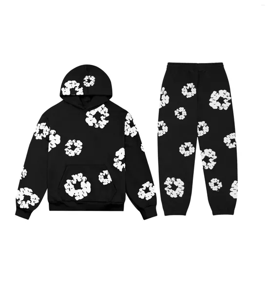 Herren -Tracksuiten zweiteilige Outfits Männer Streetwear Y2K Hoodie Joggshose Sets Fashion Hip Hop Trend Blume Grafik Casual Tracksuit Kostüm