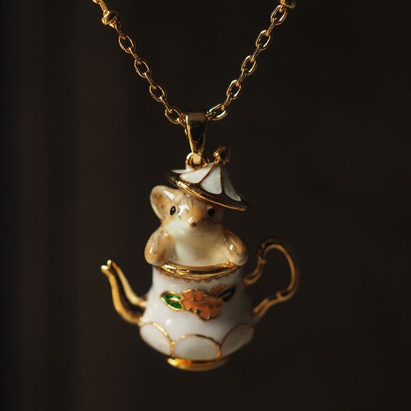 Bellissimo cartone animato tazza da tè Chipmunk orecchini di design collane set di gioielli per donne ragazze simpatico topo retrò vintage oro_voghion.com