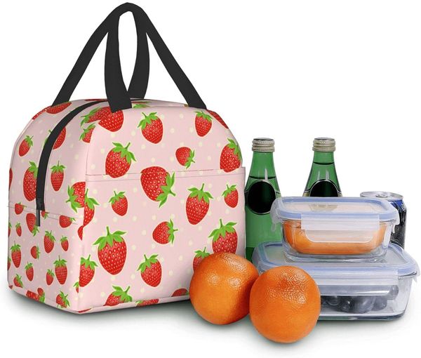 BONDE STRAWBERRY Lunchag Lunch Rececteros para lancheira quente para alimentos para adolescentes para meninas de trabalho escolar Viagem Picnic Bento Bags