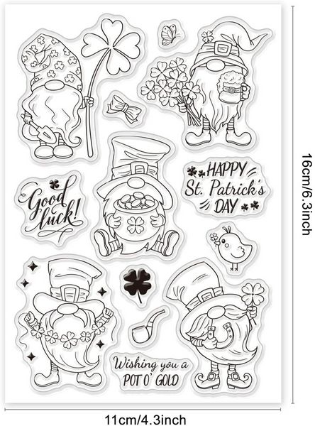 NBEADS 1pc Silicone Gnome Clear Stamps Elfo Transplent Tills for St. Patrick's Day Christmas Birthday Biglietti.