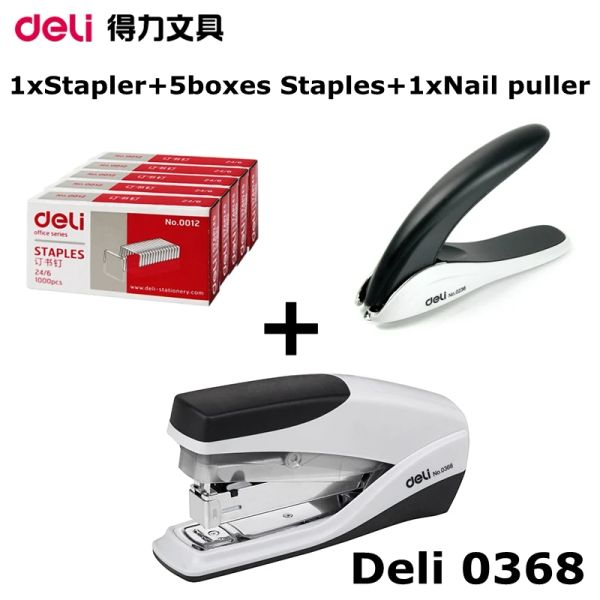 Stapler Deli 0368 EFUSTO ECONSINAR STAPLER STAPLER MANUAL STAPPLER Add Add 5 Caixas 12# 24/6 grampos e 1x0236 Puller de unha