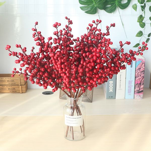 Frutas vermelhas de feijão vermelho artificial Frutas vermelhas decoração de festas de Natal Flowers Fake Berries