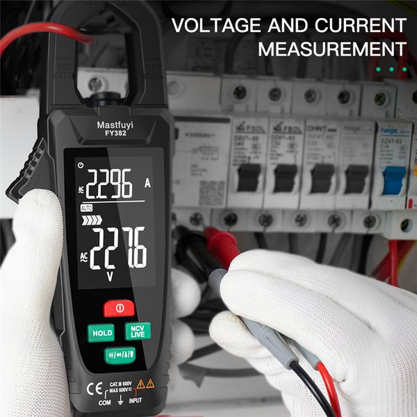 FY382 Medidor de braçadeira digital 6000/9999 Conde faixa de automóvel AUTO CA/DC Corrente Multímetro Multímetro True RMS NCV Ampere Ohm Tester