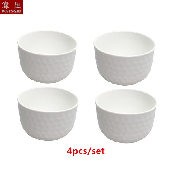 4pcs Set Hammer Eye Super weißes Porzellan Runde Salatschale Haushaltsfruchte Suppe Reis Schale Essschicht Keramik Kugelschale