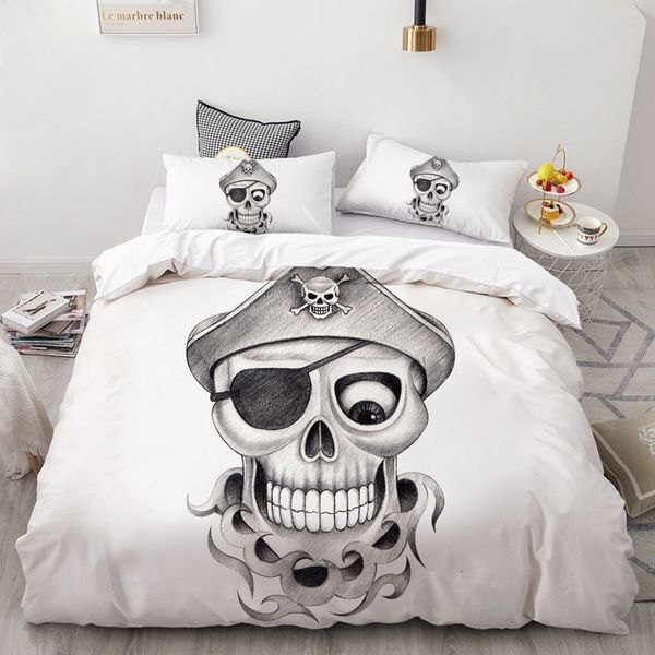 Dream NS preto White Skull Pattern Style 3pcs Conjunto de roupas de cama queen size size colcha de edredão conjuntos