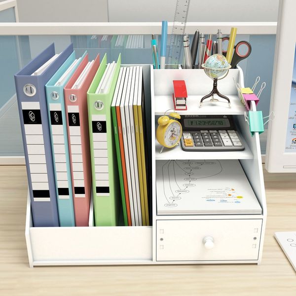 PVC Book Magazine Arquivo Rack Rack Desktop Office Organize Storage Box Multi-Maryer Organizer Desk Multi-camada Artefato de armazenamento