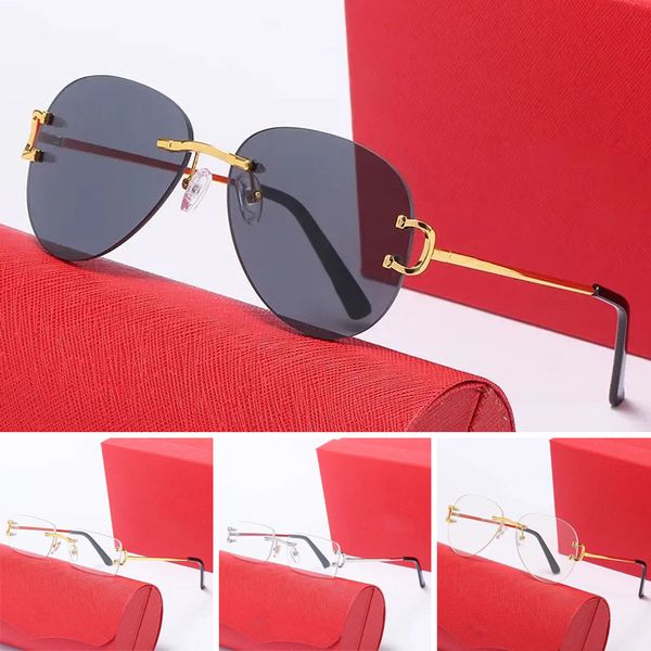 Modedesigner Sonnenbrille für Frauen Vintage Herren Carr Buffalo Horn Brille Panther Gold Silber Metallbein Randless Sonnenbrille Herren Reisetour Brille Lunettes Lunettes