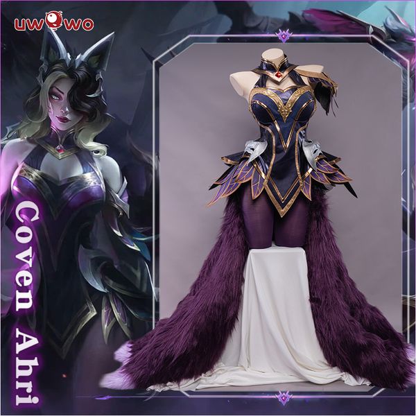 Uwowo League of Legend Cosplay Ahri Costume Lol Coven Ahri Costume con orecchie di Halloween Costume Ahri Witch Women Dress