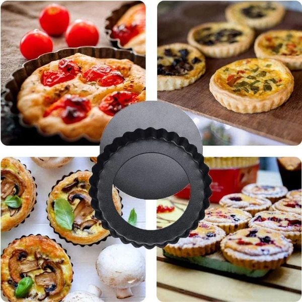 Yapışmaz Tart Kiş Flan Pan Kalıpları Yuvarlak 4 inç Karbon Çelik Kek Pişirme Formu Çıkarılabilir Alt Bakeware Aletleri Ekmek Tavası