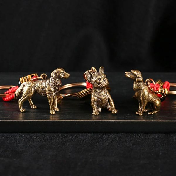 Cucciolo di cane animale in ottone bulldog bulldog ganinale in cordino a mano corda fatta a mano cinese a cinque monete imperabili feng shui aratti per catena per auto
