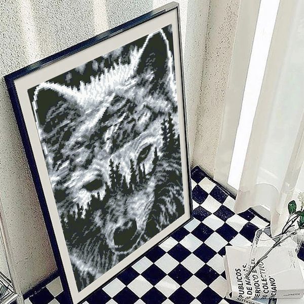 Huacan 5d Diamond Painting Wolf Agoia quadrata piena Ago canoro artistico ricamo diamantato da diamante regalo in bianco e nero Regalo fatto a mano