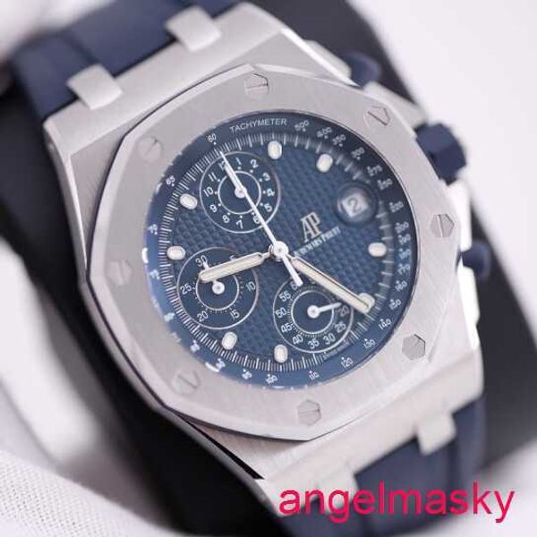 AP Moissanite Wrist Watch Royal Oak Offshore 26238ST Blue Plate Cronógrafo Mens Máquinas Automáticas Swiss Famous Watch Diâmetros de luxo 42mm